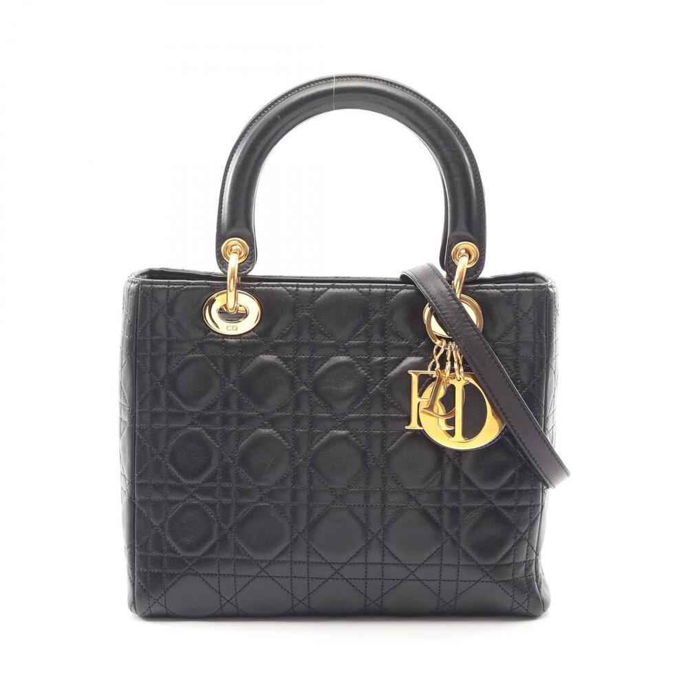Christian Dior LADY Cannage Handbag Leather Black